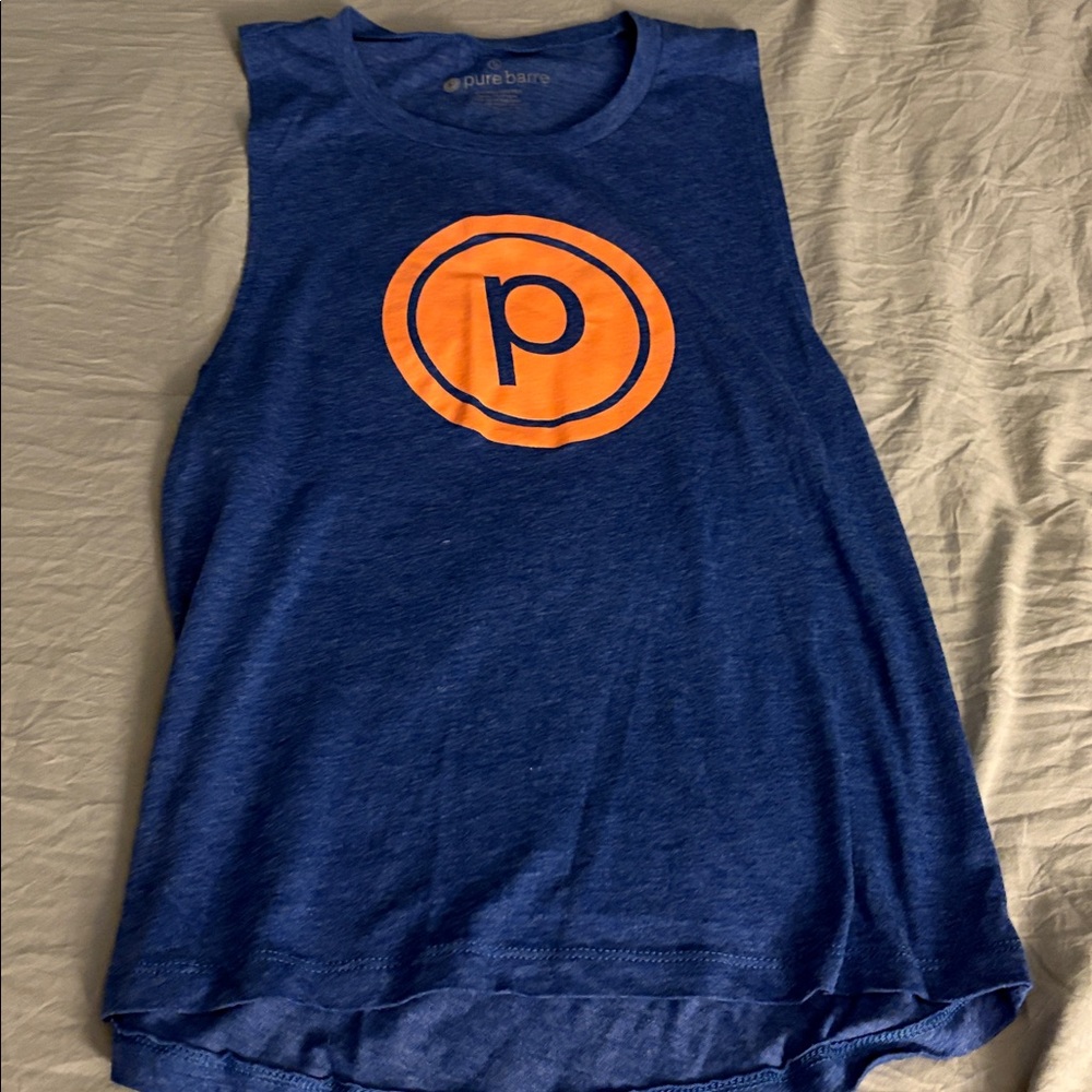 Pure Barre Tank Top in Blue with Orange Emblem